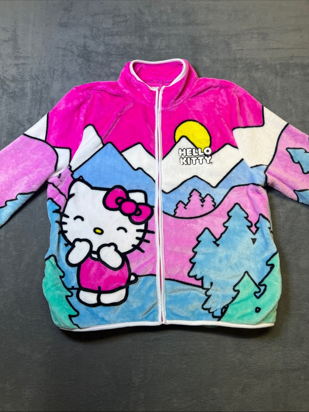 Hello Kitty Multicolor Plush Zip-Up Jacket - Pink, Blue, Mint